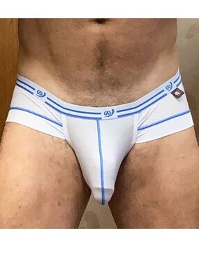 Sexy white with blue stitching brief
